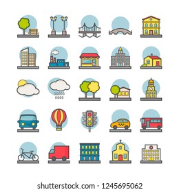 Collection of vector line city icons