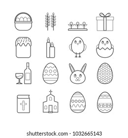 Collection of vector line easter icons for web design