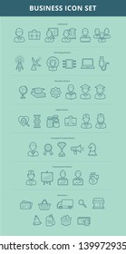 Collection of vector line icons of business, education, health, institutional, technology and ecommerce. Set of flat signs and symbols for web and apps - Vector