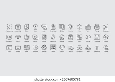 Collection Of Vector Line Icons Depicting Various Concepts And Ideas