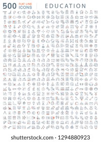 Collection of vector line icons of education. Natural and mathematical science, additional education, tutorship, inclusive education, training animals, freelance. Set of flat signs and symbols for web