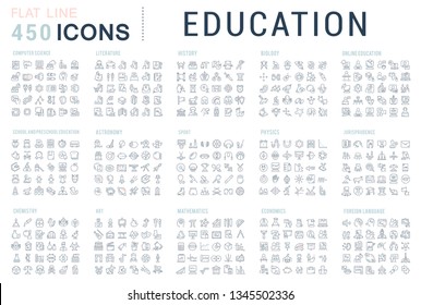 Collection of vector line icons of education. Natural and mathematical science, additional education, tutorship, freelance. Set of flat signs and symbols for web and apps. - Shutterstock ID 1345502336