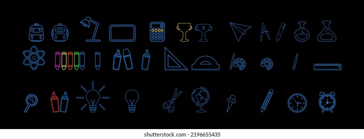 Collection of vector line icons of education.