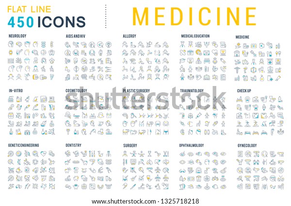 医学のベクター画像ラインアイコンのコレクション 外科 歯科 インビトロ エイズ がん 検査 歯 列矯正 生物学 獣医 クリニック 教育 ウェブおよびアプリ用のフラットな記号と記号のセット のベクター画像素材 ロイヤリティフリー 1325718218