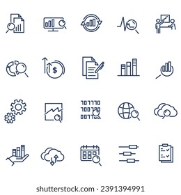 Collection of Vector Line Icons Related to Data Analysis. Contains Icons like Chart, Graph, Traffic Analysis,