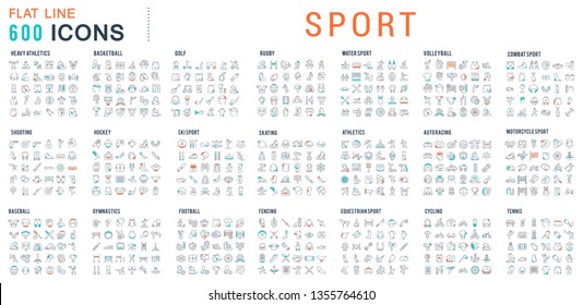 Sammlung von Vektorgrafik-Symbolen des Sports. Symbole für aktiven Lebensstil, Hobbys, Sportgeräte und Kleidung. Set von flachen Zeichen und Symbolen für Web und Apps.