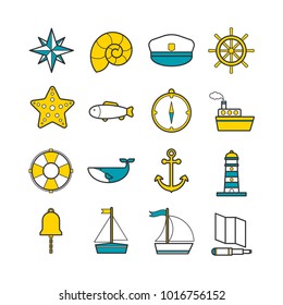 Collection of vector line sea icons for web, print, mobile apps design