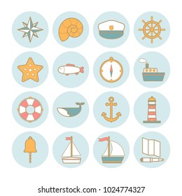 Collection of vector line sea icons for web, print, mobile apps design