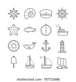 Collection of vector line sea icons for web, print, mobile apps design