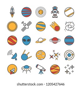 Collection of vector line space icons for web, print, mobile apps design