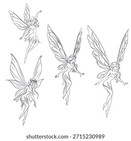 Colección de hermosas ninfas de hadas forradas de Vector en estilo elegante