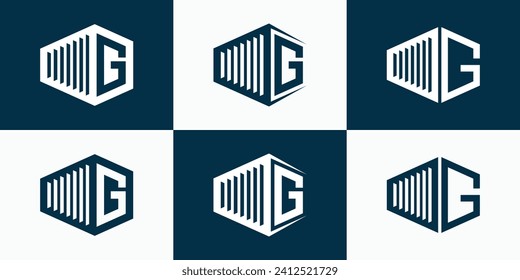 Collection of vector logo designs for containers, garages, warehouses with the initials of the letter G