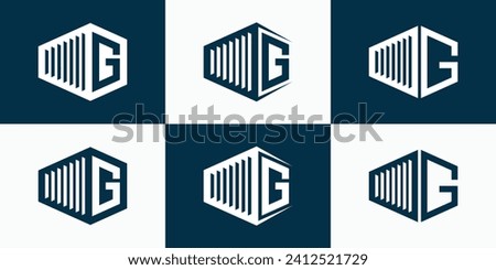 Collection of vector logo designs for containers, garages, warehouses with the initials of the letter G