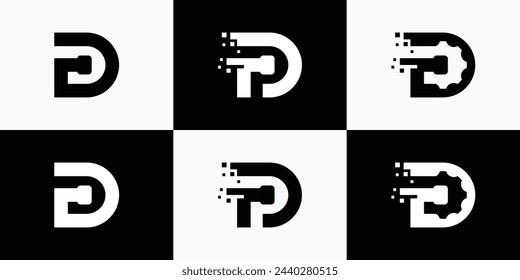 Collection of vector logo designs for the initials D P and pixel hammer in a modern, simple, clean and abstract style.