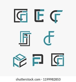 collection of vector logo F and C, flat logotype design with blue and gray color for company or brand.