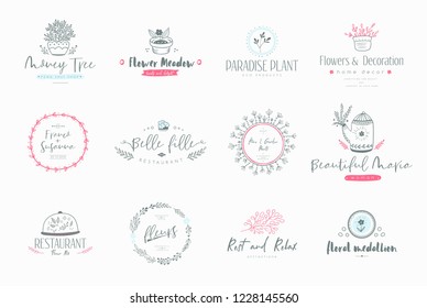 Collection of vector logo templates. Flourishes calligraphic elements and frames. Modern style of design elements, postcard, banners.