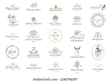 Collection of vector logo templates. Flourishes calligraphic elements and frames. Modern style of design elements, postcard, banners.