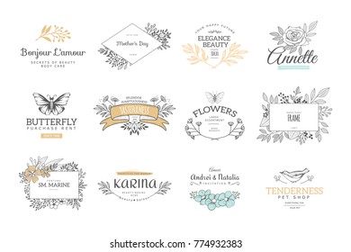 Collection of vector logo templates. Flourishes calligraphic elements and frames. Modern style of design elements, postcard, banners. 
