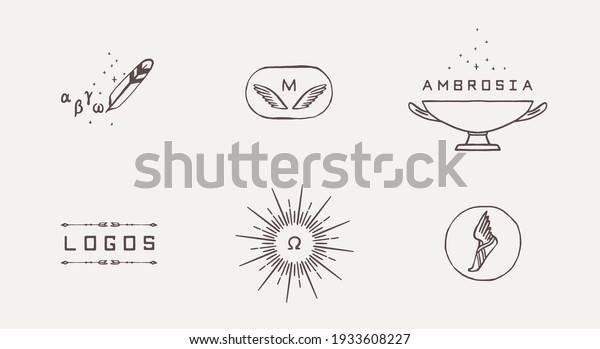 Vektor Stok Collection Vector Logos Ancient Greek Aesthetics Tanpa Royalti 1933608227 3156