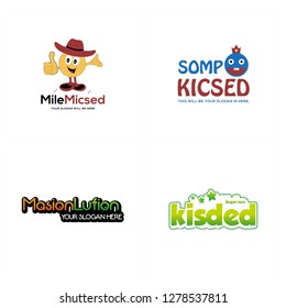 collection of vector logos with characters and colorful text