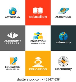 Collection of vector logos planet, astronomy and education