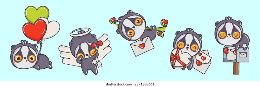 Collection of Vector Loris Art. Set of Isolated Animal Clipart Illustration. Cute Vector Animals in Love 