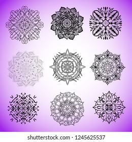 Collection of vector mandalas for coloring pages. Ethnic oriental patterns set. 