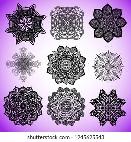 Collection of vector mandalas for coloring pages. Ethnic oriental patterns set. 