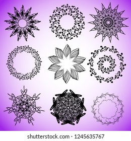 Collection of vector mandalas for coloring pages. Ethnic oriental patterns set. 