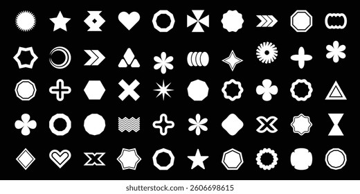 Collection of vector, modern, abstract and geometric shapes and brutalist abstract geometric shapes, minimalist and modern vector background for posters, festivals, music, parties, and trendy banners.