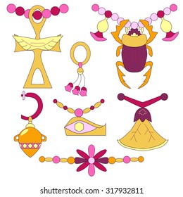 Collection of vector modern jewelry in egypt style.