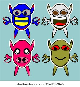 Collection of vector monsters with various emotions, this design is suitable for symbols, logos, icons, memes, vectors etc