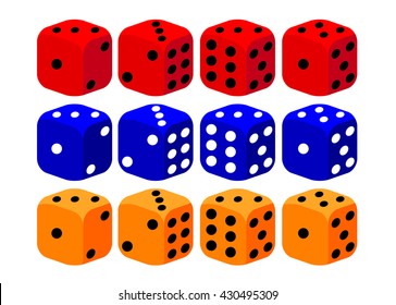 Collection of vector multicolored dices on white background