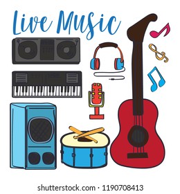collection of vector musical instruments, for party events, banners on stage shows. vector illustration