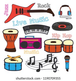 collection of vector musical instruments, for party events, banners on stage shows. vector illustration