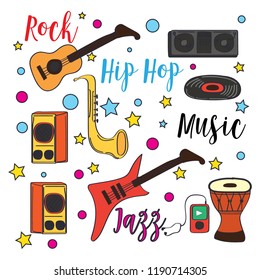 collection of vector musical instruments, for party events, banners on stage shows. vector illustration