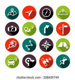 Collection of vector navigation icons - maps, location, GPS in flat design style
