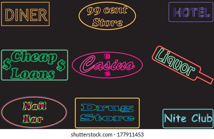A collection of vector Neon Signs against a black background