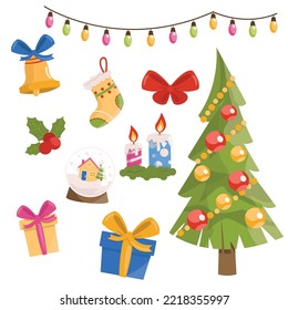 Collection of vector New Year and Christmas elements.