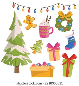 Collection of vector New Year and Christmas elements.