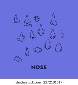Collection of Vector Noses Line Drawings Isolated Elements