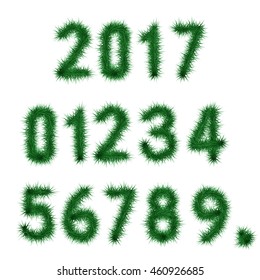 Collection of vector numbers decorated with pine branches