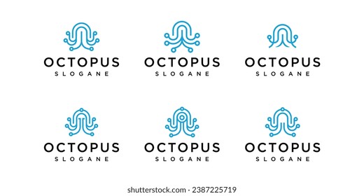 Collection of vector octopus logos, made with lines