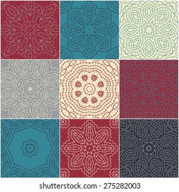 collection of vector ornate geometric kaleidoscope seamless patterns