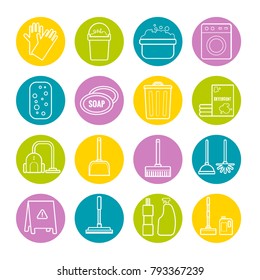 Collection of vector outline cleaning icons for web, print, mobile apps design