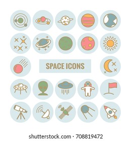 Collection of vector outline space icons. Modern flat icons for web design