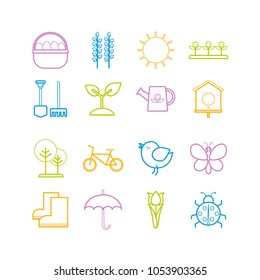 Collection of vector outline springtime icons for web, print, mobile apps design
