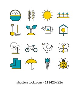 Collection of vector outline springtime icons for web, print, mobile apps design