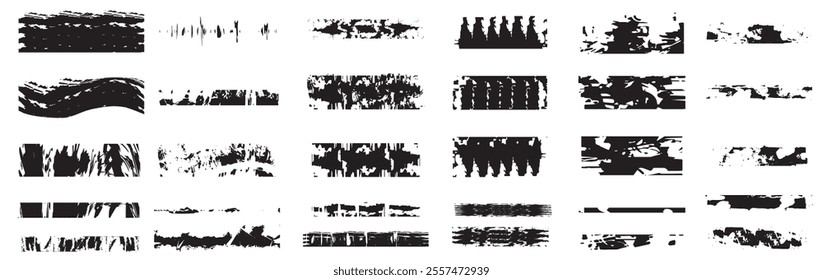 Collection of vector paint bold brush strokes, hand drawn thick grunge lines and rectangle shapes. Sketchy bold horizontal lines. Black ink brush strokes and banners. Grunge marker highlight underline
