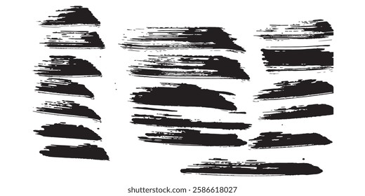 Collection of vector paint bold brush strokes, hand drawn thick grunge lines and rectangle shapes modern grunge